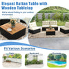 5-Piece Patio Rattan Sectional Sofa Set Outdoor Wicker Conversation Set with Acacia Wood Side Table, Seat & Back Cushions