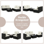 5 Piece Outdoor Furniture Set Patio PE Rattan Sectional Sofa Wicker Conversation Set with Tempered Glass Side Table, Back & Seat Cushions