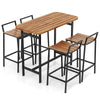 5 Piece Acacia Wood Bar Table Set for 4, Outdoor Bar Height Table & Chairs Set with Metal Frame & Footrest for Deck Garden Poolside