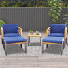 5 Pieces Acacia Wood Patio Furniture Set Outdoor Conversation Set with Coffee Table, Ottomans, Soft Back & Seat Cushions