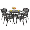 5 Pieces Cast Aluminum Patio Bistro Set All-weather Round Outdoor Dining Table with Umbrella Hole & 4 Ergonomic Armrest Chairs