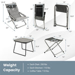 5 Pcs Outdoor Folding Sling Chair Set Beach Lawn Chairs with Ottoman, Coffee Table, Removable Seat Cushion & Headrest