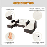 5 Piece Rattan Patio Furniture Set Conversation Set Wicker Loveseat Sofa Chair with Cushions & Ottomans for Yard Garden Poolside