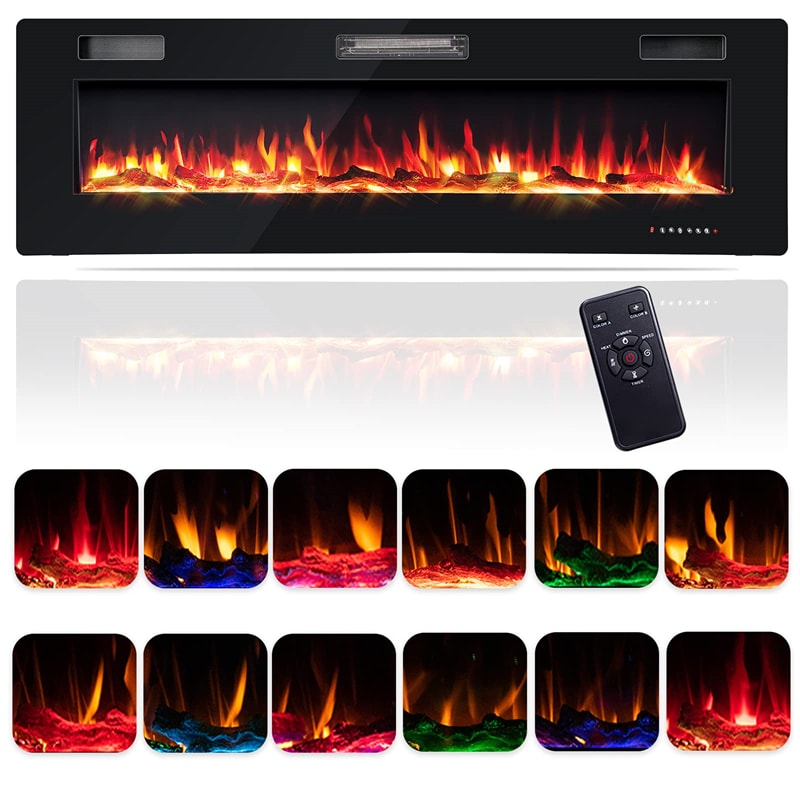 60" Electric Fireplace Insert In-Wall & Wall Mounted Fireplace with Touch Screen, Remote Control & Log Decoration