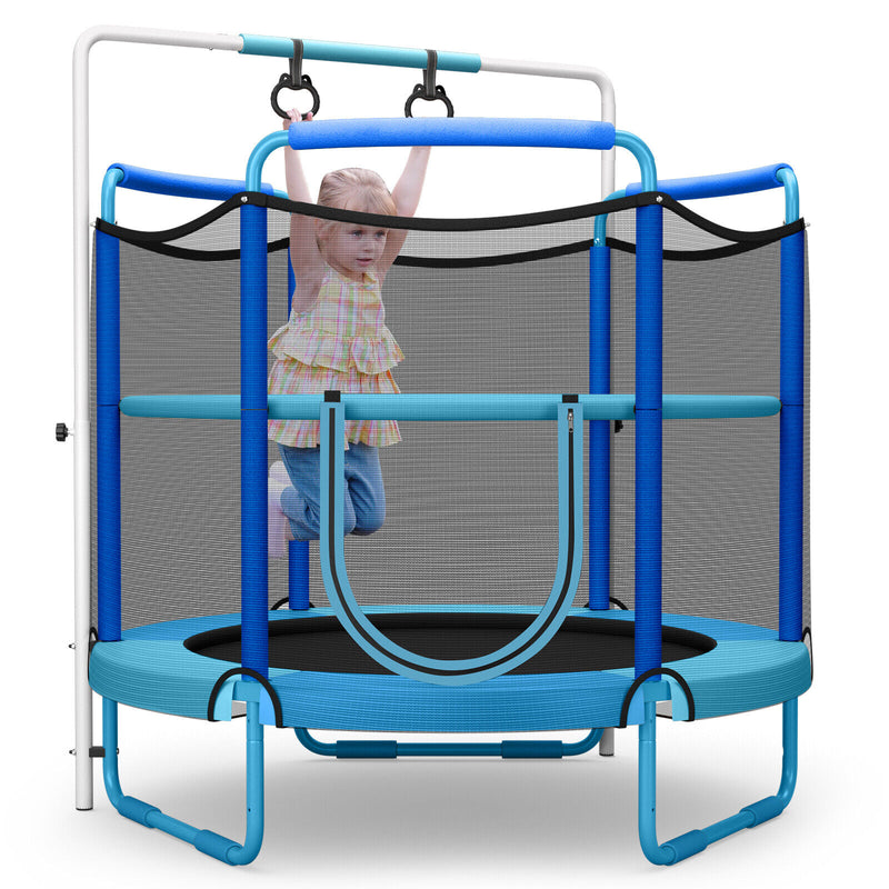 60" Kids Mini Trampoline 5 FT Toddler Recreational Trampoline with Swinging Rings & Horizontal Bar