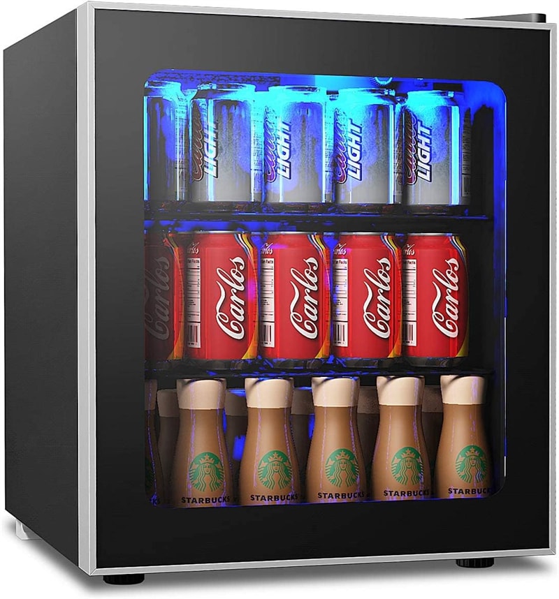 60 Cans Mini Beverage Refrigerator Soda Drink Fridge Beer Cooler with Removable Shelves & Glass Door for Home Commercial Use