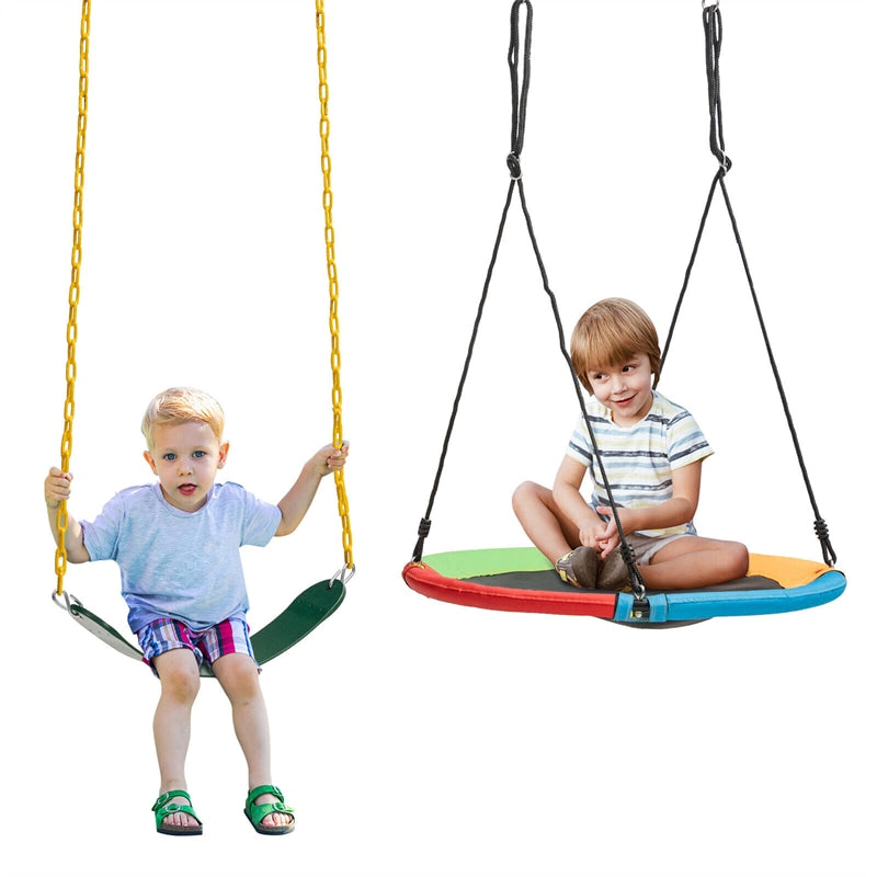 660lbs Metal A-Frame Swing Set Heavy Duty Full Steel Swing Stand with 2-Pack Swing Set, Ground Stakes & Adjustable Ropes for Kids Indoor Outdoor