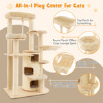 67" Tall Wooden Cat Tree Multi-Level Modern Large Cat Tower with 3-Story Cat Condo 2 Perches & Scratching Posts Spring Ball