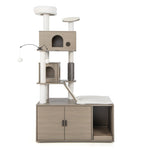 68" Tall Cat Tree Cat 2-in-1 Modern Cat Tower with Hidden Litter Box Enclosure 2 Comfy Cat Condos & Large Platform for Indoor Cats