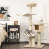 68.5" Tall Modern Cat Tree Condo 4-Level Large Wooden Cat Tower with Sisal Posts & Cushioned Hammock for Kitten Activity