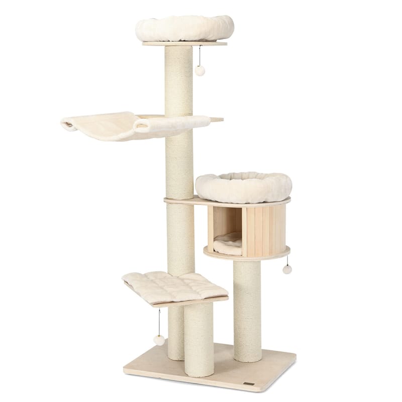 68.5" Tall Modern Cat Tree Condo 4-Level Large Wooden Cat Tower with Sisal Posts & Cushioned Hammock for Kitten Activity