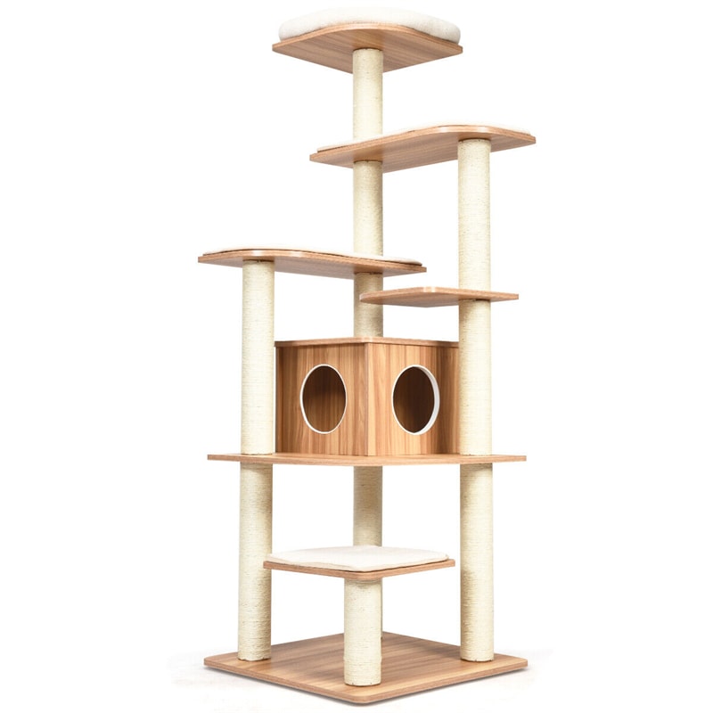 69" Tall Cat Tree Modern Cat Tower Multi-level Kitten Activity Tower with Cat Condo, Sisal Scratching Posts & Plush Cushions