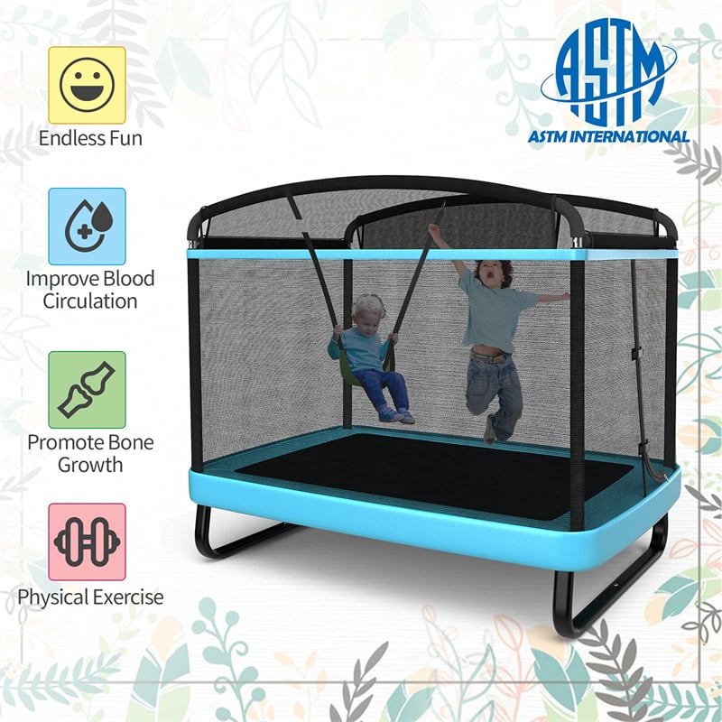 6FT Kids Recreational Trampoline 2-in-1 Trampoline with Swing and Safety Enclosure Net