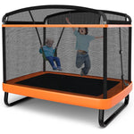 6FT Kids Trampoline 2-in-1 ASTM Approved Rectangle Recreational Trampoline with Swing & Safety Enclosure Net, Indoor Outdoor Toddler Trampoline
