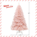 6FT Pink Artificial Christmas Tree Unlit Hinged Spruce Full Xmas Tree with Metal Stand for Indoor & Outdoor Use