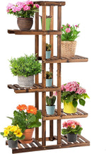 6 Tier Wood Garden Plant Stand Flower Pot Planter Display Rack Multifunctional Hollow Storage Rack Bookshelf