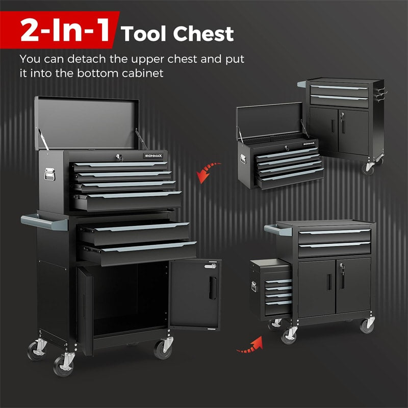 6-Drawer Extra Large Rolling Tool Chest 2-in-1 Heavy-Duty High Capacity Tool Box Storage Cabinet with Lockable Wheels for Workshop Garage