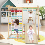 6-in-1 Indoor Jungle Gym Large Wooden Playground Climber Playset Montessori Climbing Toys with Slide, Ladders & Wating Area for Toddlers Kids