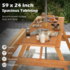 6 Person Hardwood Picnic Table Set Rectangle Patio Table with 2 Built-in Benches & 2” Umbrella Hole