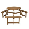 6 Person Wooden Picnic Table Bench Set Outdoor Table with 3 Built-in Benches & Umbrella Hole