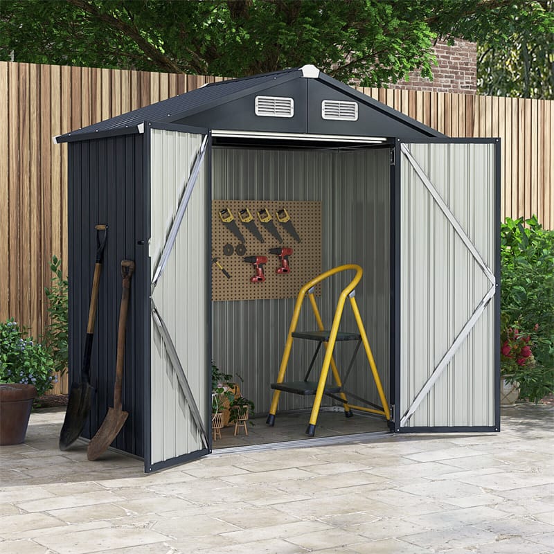 6.3' x 3.5' Outdoor Metal Storage Shed Galvanized Steel Utility Tool Storage House Waterproof Garden Shed with 4 Vents Lockable Doors