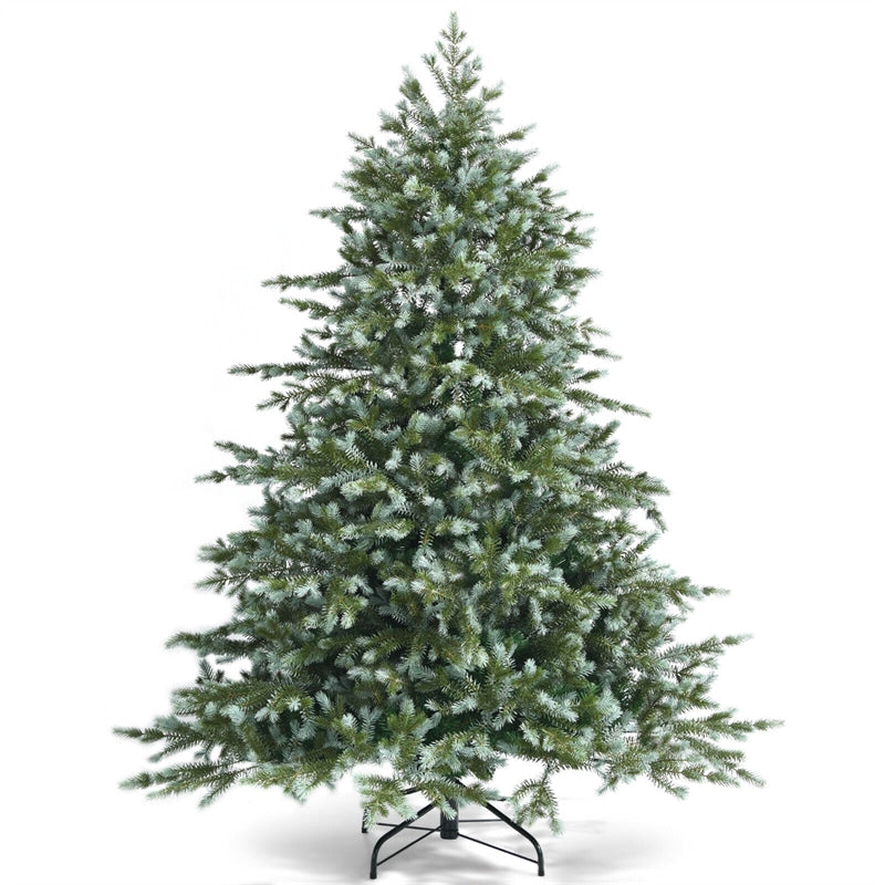 6ft Artificial Christmas Tree Feel Real Unlit Spruce Hinged Xmas Tree with 892 Mixed PE/PVC Branch Tips & Metal Stand