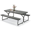 6FT HDPE Picnic Table Bench Set All-Weather Heavy-Duty Frame Outdoor Table with 2 Benches & Umbrella Hole