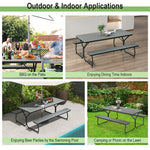 6FT Picnic Table Bench Set for 6-8 Person, Heavy-Duty Frame All-Weather HDPE Outdoor Table with Umbrella Hole & 2 Benches