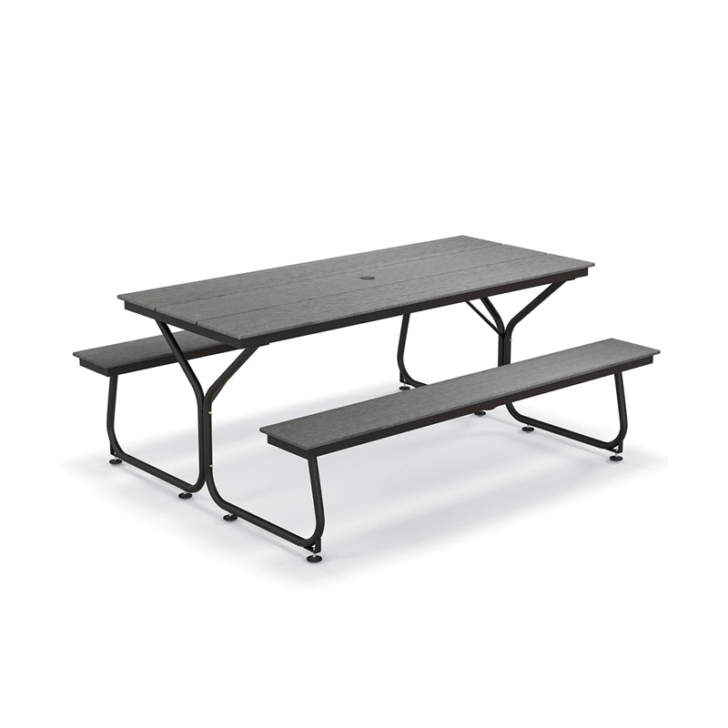 6FT All-Weather HDPE Picnic Table Bench Set Heavy-Duty Frame Outdoor Table with 2 Benches & Umbrella Hole