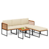 6 Piece Acacia Wood Patio Furniture Set Outdoor Sectional Sofa Modular Conversation Set with Coffee Table, Cushions & Ottomans
