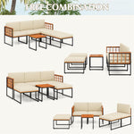6 Piece Acacia Wood Patio Furniture Set Outdoor Sectional Sofa Modular Conversation Set with Coffee Table, Cushions & Ottomans