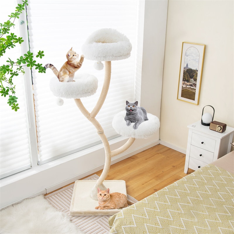 70" Tall Cat Tree Multi-Level Large Cat Tower with 3 Warm Perches, Scratching Posts, Board & 3 Jingling Balls for Large Cats Indoors