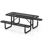72" Expanded Metal Picnic Table Bench Set for 8, Large Rectangular Outdoor Dining Table Thermoplastic Coated Steel Commercial Picnic Table for Garden Yard