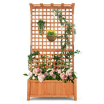 72.5" Raised Garden Bed Freestanding Wood Planter Box with Trellis & Roof for Plant Flower Climbing Pot Hanging