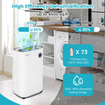 73-Pint Dehumidifier for Home & Basements, 4500 Sq.Ft Quiet Dehumidifier with 5 Modes & Auto Manual Drainage