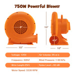 750 Watts Air Blower for Inflatable, 1.0HP Bounce House Blower with 25FT Wire GFCI Plug & Stakes