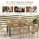 79" Acacia Wood Dining Table 8-Person Patio Table Outdoor Indoor Rectangular Bistro Table with 1.9” Umbrella Hole & Metal Legs