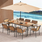 79" Outdoor Dining Table 8-Person Acacia Wood Patio Table Metal Frame Indoor Bistro Table with 1.9” Umbrella Hole