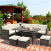 7 PCS Outdoor Wicker Sectional Sofa Furniture Set Patio Conversation Set with Coffee Table, Ottomans& Cushions