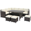 7 PCS Outdoor Wicker Sectional Sofa Furniture Set Patio Conversation Set with Coffee Table, Ottomans& Cushions