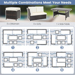 7 PCS Outdoor Wicker Sectional Furniture Set Patio Conversation Sofa Set with Coffee Table, Ottomans& Cushions
