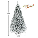7.5ft Pre-Lit Artificial Christmas Tree Snow Flocked Tree with LED Lights & Metal Stand