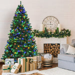 7.5FT Pre-Lit Artificial Spruce Christmas Tree with 550 Multicolor Lights & Metal Stand for Festival