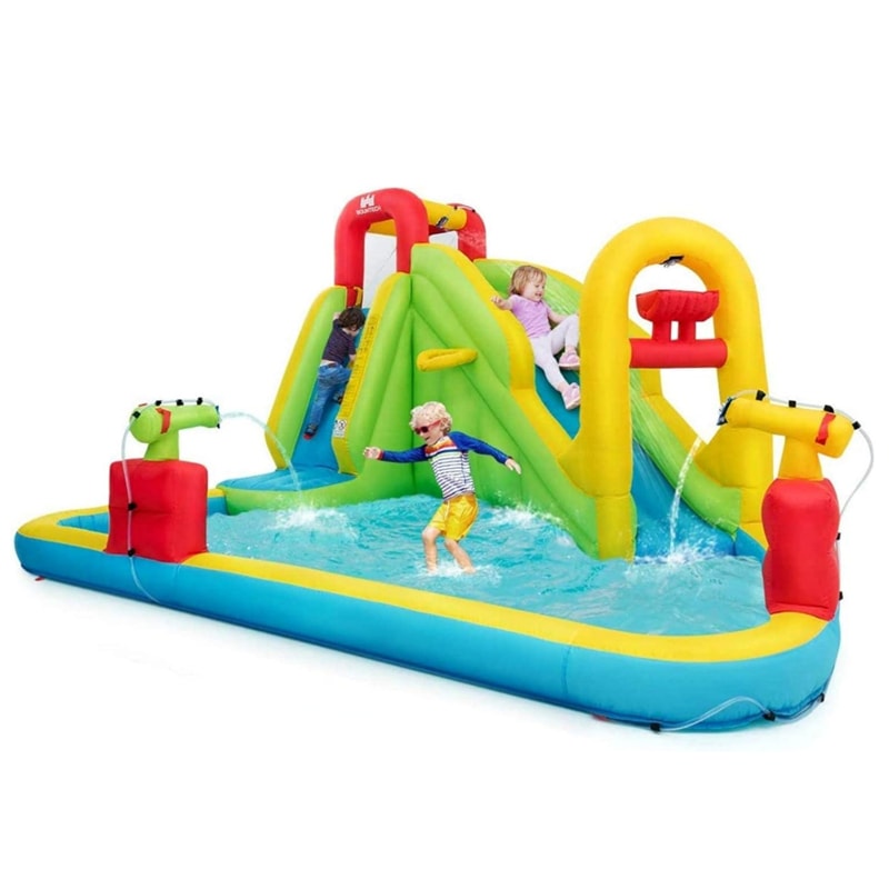 7-in-1 Inflatable Water Slide Kids Splash Pool Bounce House Mega Waterslide Park for Indoor Outdoor Fun without Blower