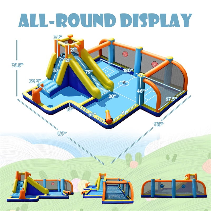 Inflatable Water Slide Bounce House 7-in-1 Water Soccer Giant Waterslide Park with Splash Pool & Climbing Wall without Blower