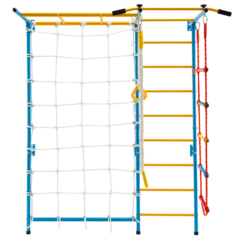 7-in-1 Steel Swedish Ladder Wall Indoor Jungle Gym Kids Toddler Climbing Toys with Pull-up Bar & Gymnastic Rings
