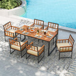 7 Pieces Patio Dining Set Outdoor Acacia Wood Dining Table Chairs with Soft Cushions & 1.96" Umbrella Hole for Garden Backyard