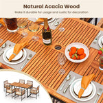 7 Pieces Patio Dining Set Outdoor Acacia Wood Dining Table Chairs with Soft Cushions & 1.96" Umbrella Hole for Garden Backyard