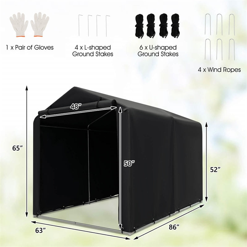 7' x 5.2' Heavy Duty Storage Shelter Outdoor Bike Storage Tent Portable Garden Shed with Waterproof Cover & Roll-up Zipper Door