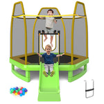 7FT Kids Trampoline Outdoor Indoor Toddler Recreational Trampoline ASTM Approved with Slide, Ocean Balls, Ladder & Safety Enclosure Net